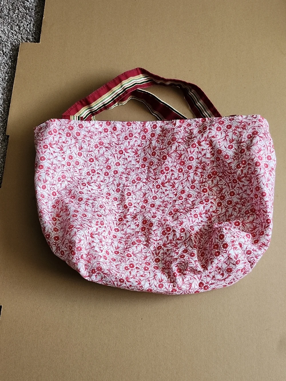 Striped Red Canvas Tote Bag - Women's Beach & Everyday Bag
